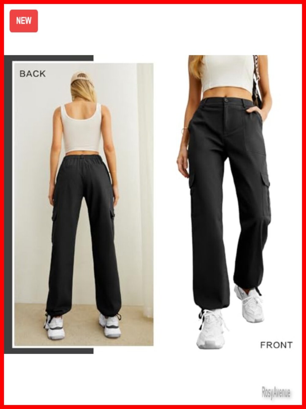 High Waisted Cargo Pants Y2K Streetwear Baggy Stretchy 6 Pockets Drawstring - Picture 3 of 6